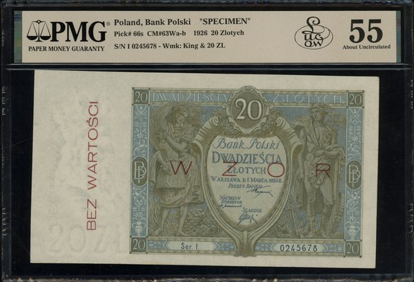 20 złotych, 1.03.1926; obustronnie czerwony pozi