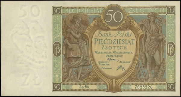 50 złotych, 1.09.1929; seria B.N. – rzadsza odmi