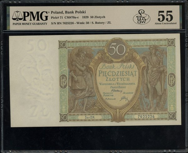 50 złotych, 1.09.1929; seria B.N. – rzadsza odmi