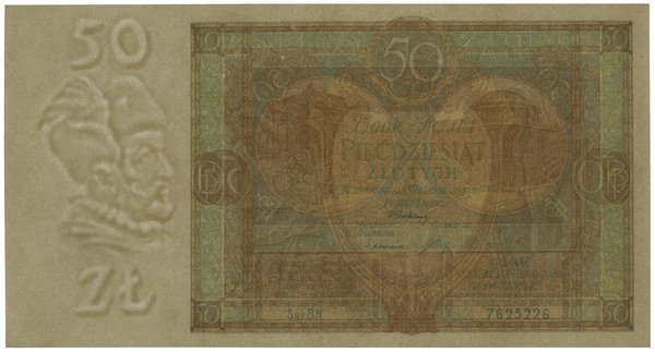 50 złotych, 1.09.1929; seria B.N. – rzadsza odmi