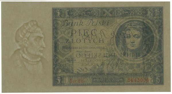 5 złotych, 2.01.1930; seria BH., numeracja 56430