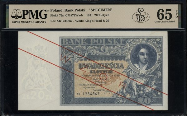 20 złotych, 20.06.1931; obustronnie czerwony uko