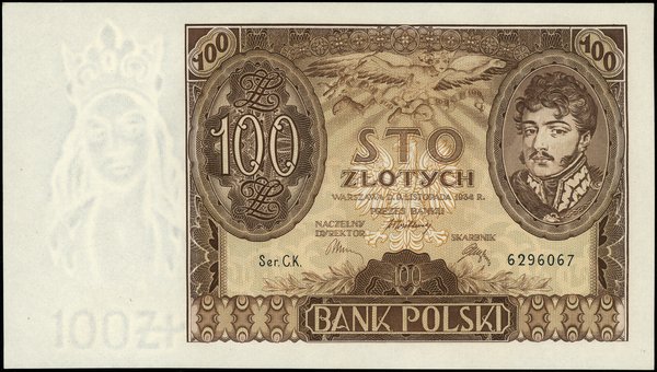 100 złotych, 9.11.1934; seria C.K. - odmiana z d