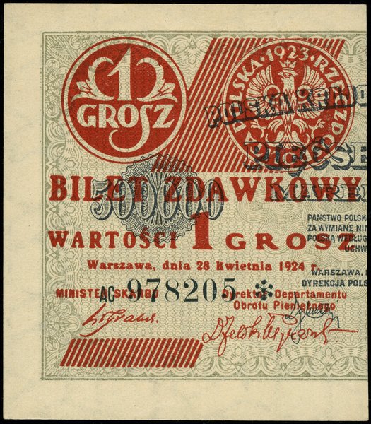 bilet zdawkowy – 1 grosz, 28.04.1924