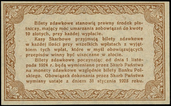 bilet zdawkowy – 50 groszy, 28.04.1924; bez ozna