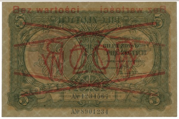 bilet zdawkowy – 5 złotych, 1.05.1925; obustronn