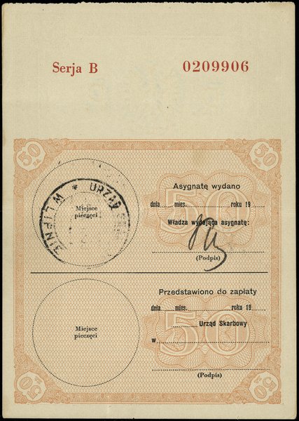 Asygnata na 50 złotych, [1939]