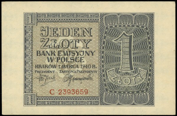 1 złoty, 1.03.1940; seria C, numeracja 2393659; 