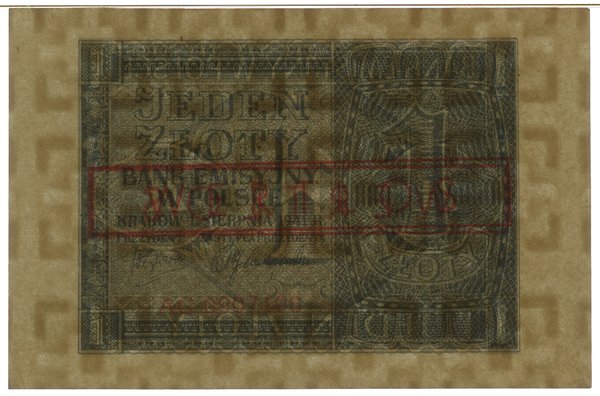 1 złoty, 1.08.1941; seria AC, numeracja 0907106;