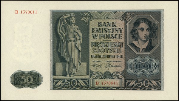 50 złotych, 1.08.1941; seria B, numeracja 137861