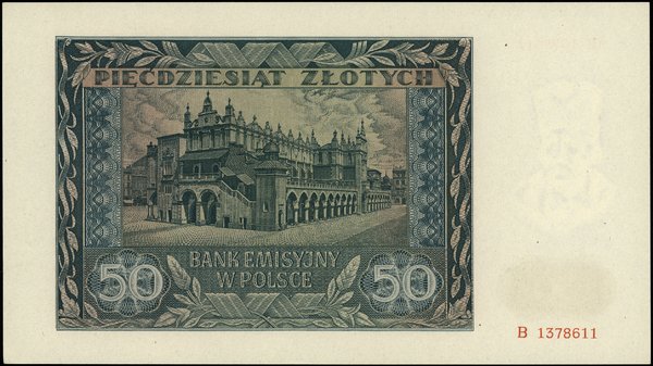 50 złotych, 1.08.1941; seria B, numeracja 137861