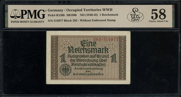 Reichskreditkasse. 1 Reichsmark, bez daty (1940–