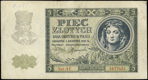 5 złotych, 1.03.1941; seria AE, numeracja 347745