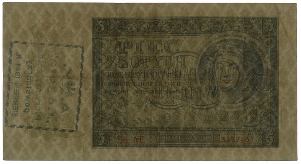 5 złotych, 1.03.1941; seria AE, numeracja 347745