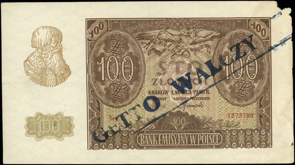 100 złotych, 1.03.1940; seria E, numeracja 13737