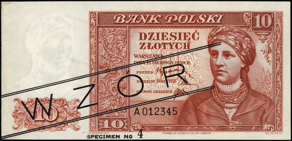 10 złotych, 15.08.1939; seria A, numeracja 01234