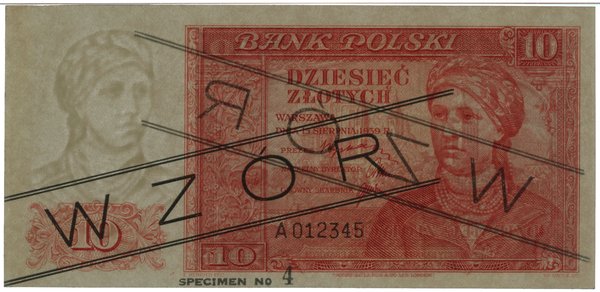 10 złotych, 15.08.1939; seria A, numeracja 01234