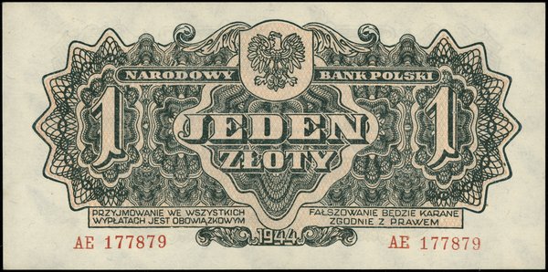 1 złoty, 1944; w klauzuli OBOWIĄZKOWYM, seria АЕ