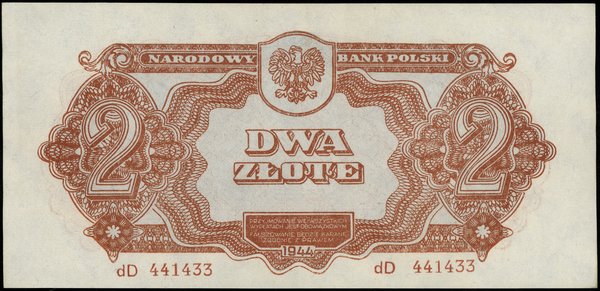 2 złote, 1944; w klauzuli OBOWIĄZKOWYM, seria dD