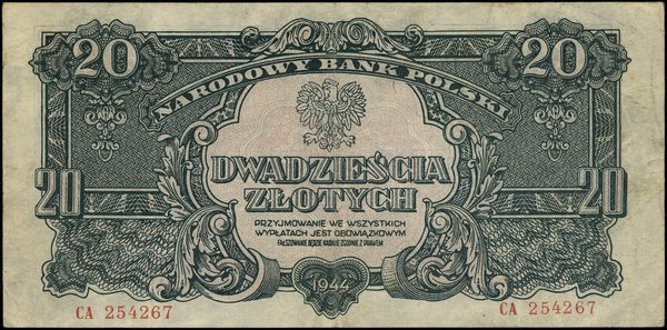 20 złotych, 1944; w klauzuli OBOWIĄZKOWYM, seria