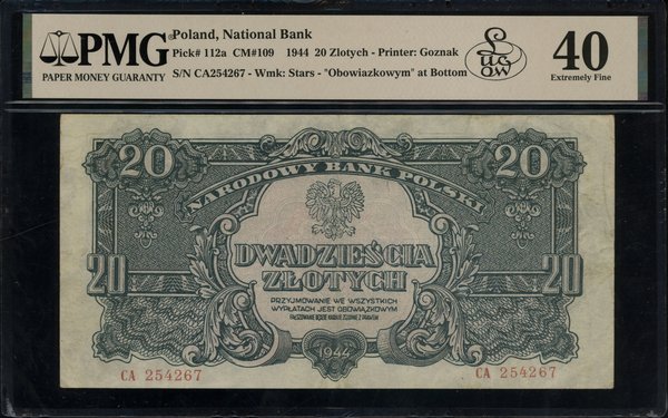 20 złotych, 1944; w klauzuli OBOWIĄZKOWYM, seria