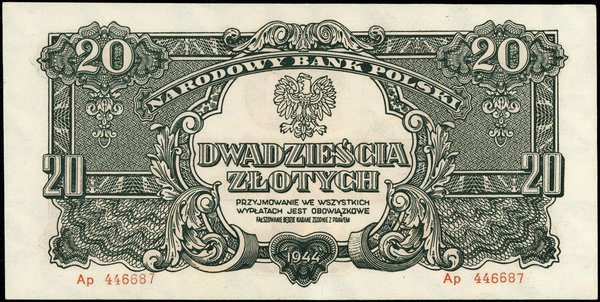 20 złotych, 1944; w klauzuli OBOWIĄZKOWE, seria 