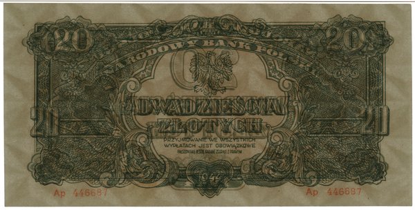 20 złotych, 1944; w klauzuli OBOWIĄZKOWE, seria 