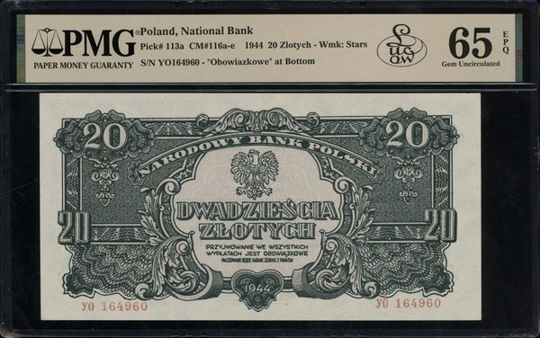 20 złotych, 1944; w klauzuli OBOWIĄZKOWE, seria 