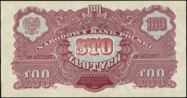 100 złotych, 1944; w klauzuli OBOWIĄZKOWE, seria