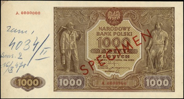 1.000 złotych, 15.01.1946; obustronnie czerwony 