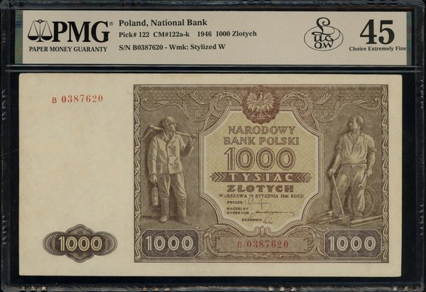 1.000 złotych, 15.01.1946; seria B, numeracja 03