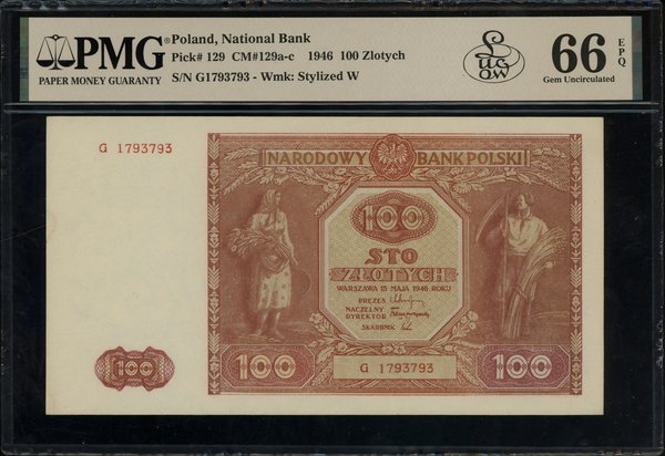 100 złotych, 15.05.1946; seria G, numeracja 1793