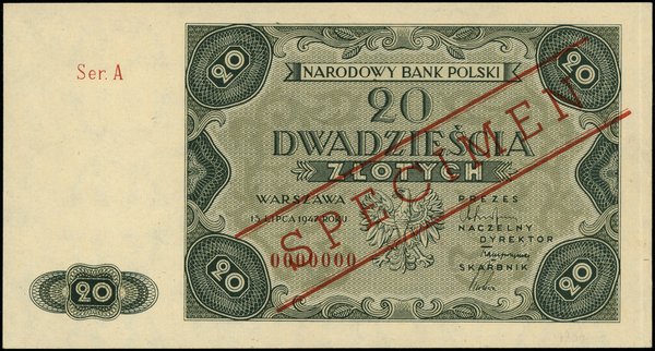 20 złotych, 15.07.1947; obustronnie czerwony uko