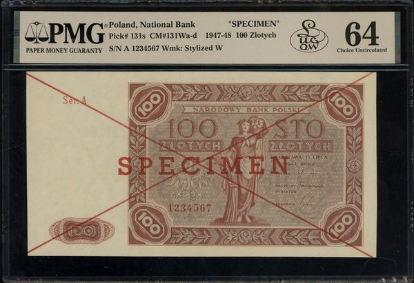 100 złotych, 15.07.1947; obustronnie czerwone sk