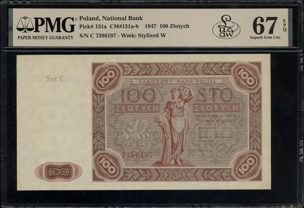 100 złotych, 15.07.1947; seria C, numeracja 7386