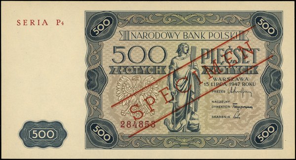 500 złotych, 15.07.1947; obustronnie czerwony uk