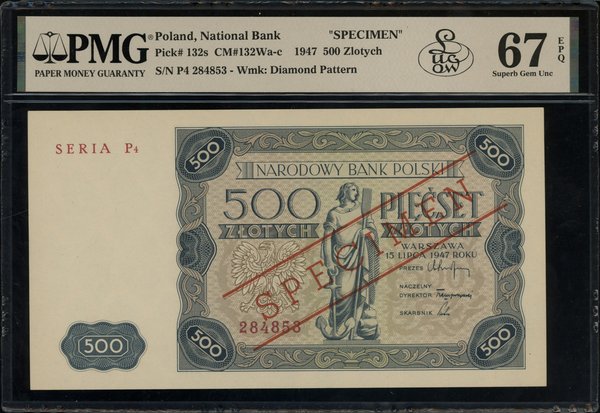 500 złotych, 15.07.1947; obustronnie czerwony uk