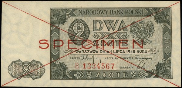 2 złote, 1.07.1948; po obu stronach banknotu cze