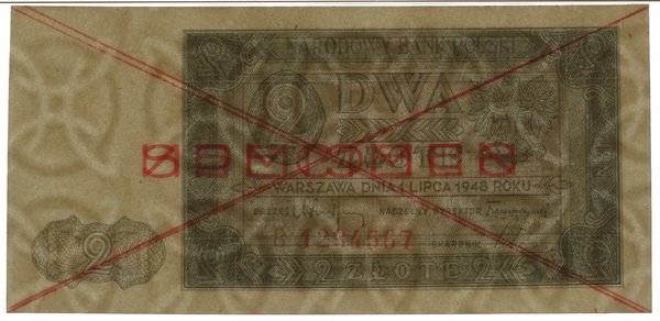 2 złote, 1.07.1948; po obu stronach banknotu cze