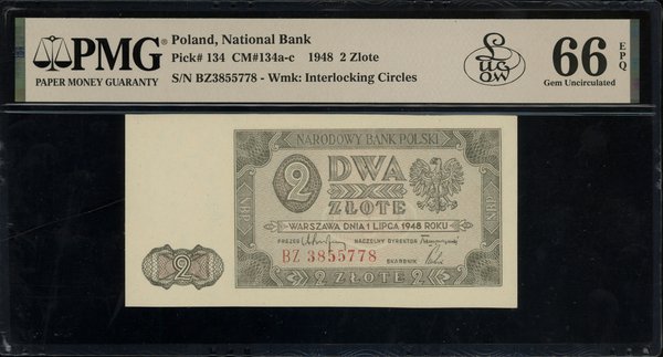 2 złote, 1.07.1948; seria BZ, numeracja 3855778,