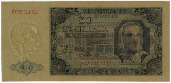 20 złotych, 1.07.1948; seria D, numeracja 751083