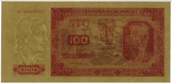 100 złotych, 1.07.1948; seria DT, numeracja 0000