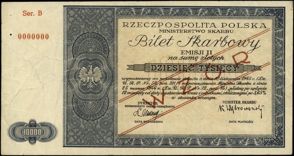 Bilet skarbowy Ministerstwa Skarbu na 10.000 złotych, 25.03.1946