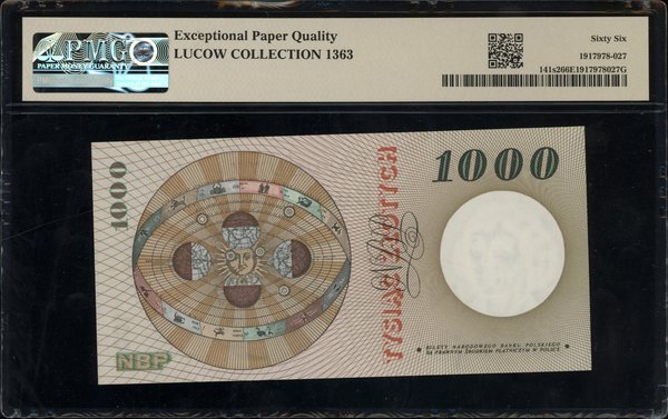 1.000 złotych, 29.10.1965; czerwony ukośny nadru