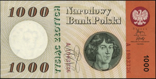 1.000 złotych, 29.10.1965; seria A, numeracja 19