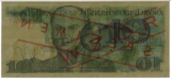 10 złotych, 1.06.1982; seria T, numeracja 000235