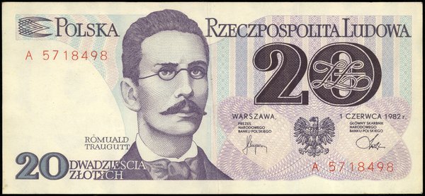 20 złotych, 1.06.1982; początkowa seria A, numer