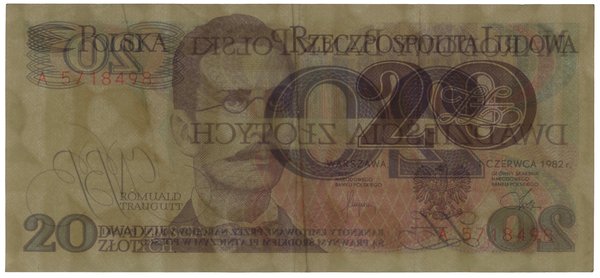 20 złotych, 1.06.1982; początkowa seria A, numer