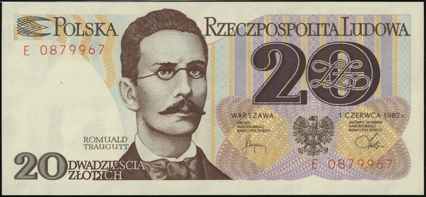 20 złotych, 1.06.1982; seria E, numeracja 087996