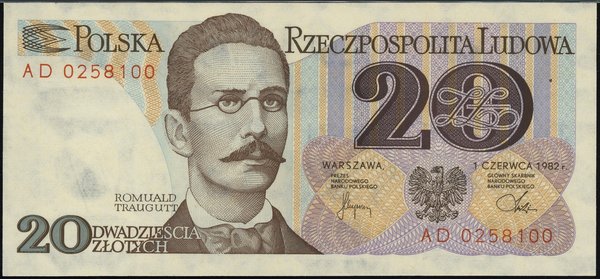 20 złotych, 1.06.1982; seria AD, numeracja 02581